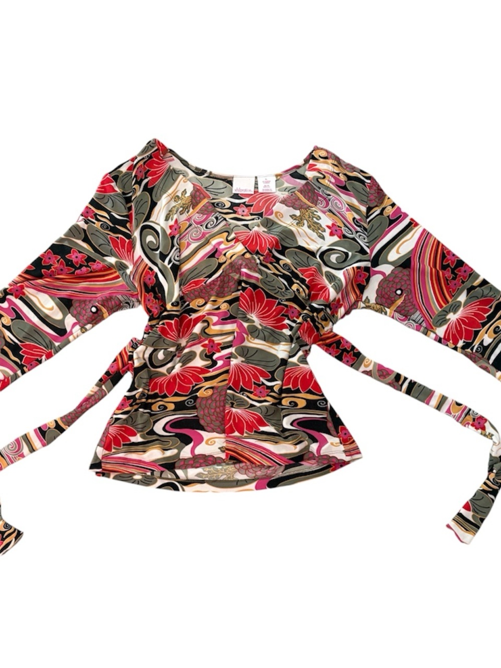 Vintage 2000s Y2K Xhilaration Floral Print Faux Wrap Tie Back Long Sleeve Top